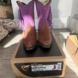 Ariat purple and brown leather fringe boots